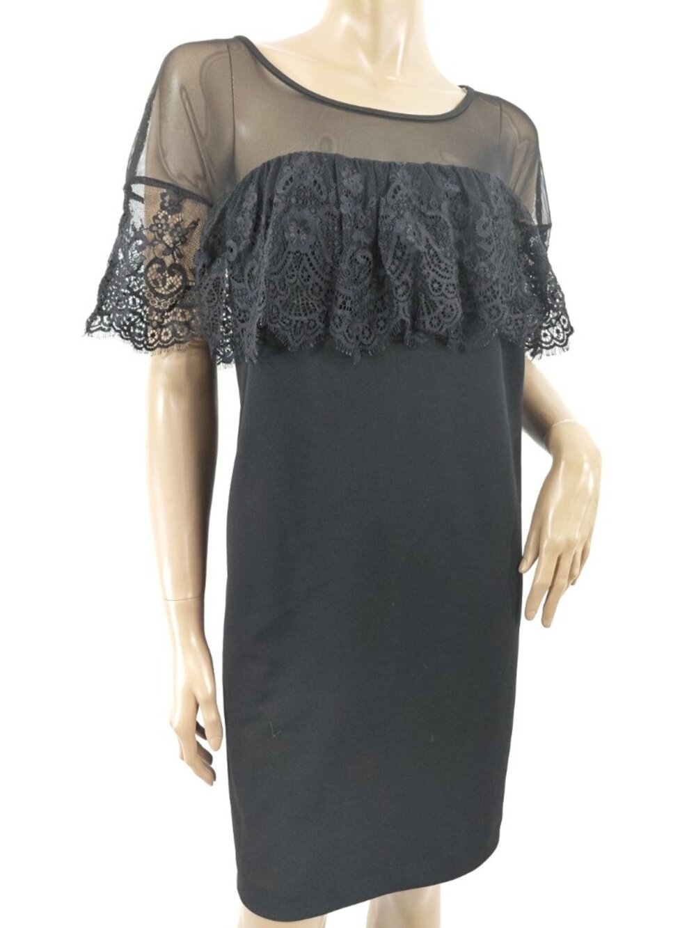 ROZ & ALI Dress Mesh and Lace Ruffle Short Sleeve Shift Stretch Party 16